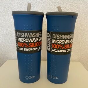 Lot of 2 Gosili Eco-Friendly reusable silicone straw tumbler, 24oz Foggy Blue